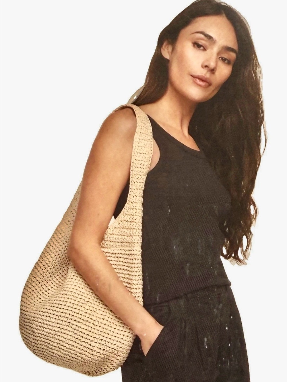 Banana Republic RAFFIA TOTE BAG in Natural Beige NEW